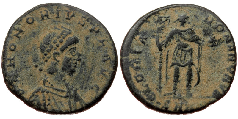 Honorius (393-423) AE 21 (bronze, 5,59 g, 21 mm) ? Obv: D N HONORIVS P F AVG: Bu...