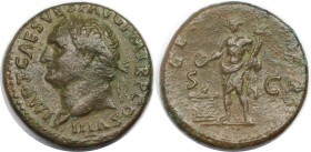 Römische Münzen, MÜNZEN DER RÖMISCHEN KAISERZEIT. Titus (79-81 n. Chr) As 80-81 n. Chr. (11,69 g. 28,5 mm) Vs.: IMP T CAES VESP AVG PM TRP COS VIII. B...