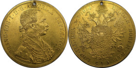 RDR – Habsburg – Österreich, KAISERREICH ÖSTERREICH. Franz Joseph I. (1848-1916). 4 Dukaten 1914, Wien. Gold. 14,0 g. Fr. 1163. Vorzüglich. Loch...