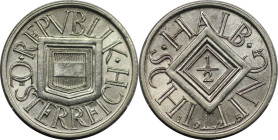 RDR – Habsburg – Österreich, REPUBLIK ÖSTERREICH. 1/2 Schilling 1925. 3,0 g. 0.640 Silber. 0.06 OZ. KM 2839. Stempelglanz