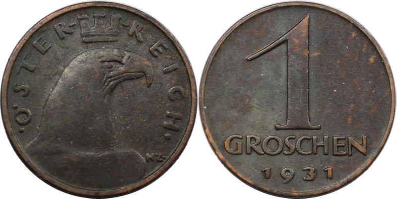 RDR – Habsburg – Österreich, REPUBLIK ÖSTERREICH. 1 Groschen 1931. Bronze. KM 28...