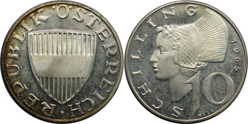 RDR – Habsburg – Österreich, REPUBLIK ÖSTERREICH. 10 Schilling 1965. 7,5 g. 0.64...