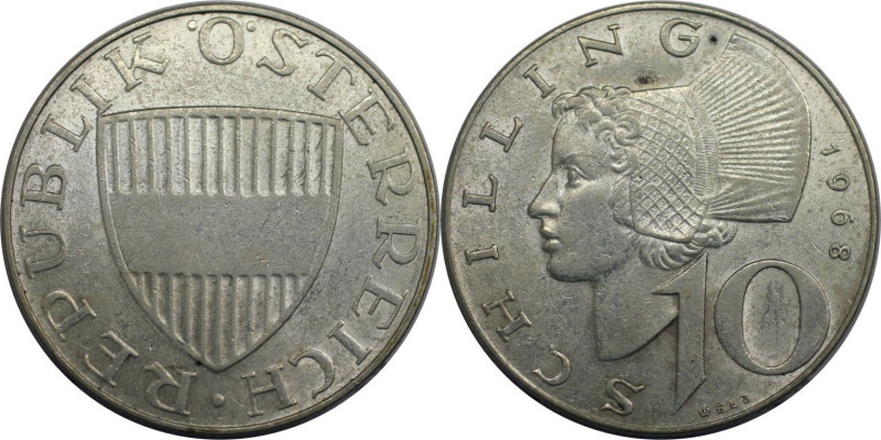 RDR – Habsburg – Österreich, REPUBLIK ÖSTERREICH. 10 Schilling 1968. Silber. KM ...