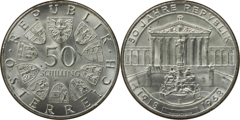RDR – Habsburg – Österreich, REPUBLIK ÖSTERREICH. 50 Jahre Republik. 50 Schillin...