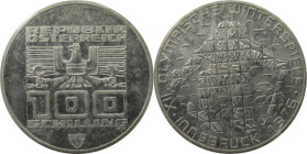 RDR – Habsburg – Österreich, REPUBLIK ÖSTERREICH. XII Olympische Winterspiele, Innbruck 1976 - Schifahrer. 100 Schilling 1975. 24,0 g. 0.640 Silber. 0...
