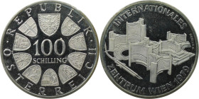 RDR – Habsburg – Österreich, REPUBLIK ÖSTERREICH. Internationales Zentrum Wien. 100 Schilling 1979. 24,0 g. 0.640 Silber. 0.49 OZ. KM 2944. Polierte P...