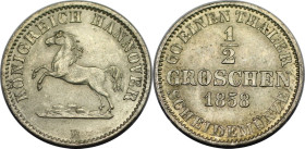 Altdeutsche Münzen und Medaillen, BRAUNSCHWEIG - CALENBERG - HANNOVER. Georg V. (1851-1866). 1/2 Groschen 1858 B. Billon. KM 235. Stempelglanz