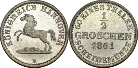 Altdeutsche Münzen und Medaillen, BRAUNSCHWEIG - CALENBERG - HANNOVER. Georg V. (1851-1866). 1/2 Groschen 1861 B. Billon. KM 235. Stempelglanz