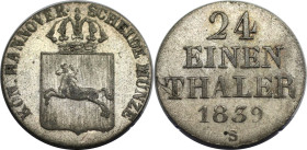 Altdeutsche Münzen und Medaillen, BRAUNSCHWEIG - CALENBERG - HANNOVER. Ernst August (1837-1851). 1/24 Taler 1839 S. Billon. KM 178.2. Sehr schön-vorzü...