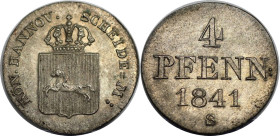 Altdeutsche Münzen und Medaillen, BRAUNSCHWEIG - LÜNEBURG - CALENBERG - HANNOVER. Ernst August (1837-1851). 4 Pfennig 1841 S. Billon. KM 177.2. Stempe...