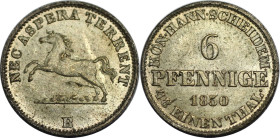 Altdeutsche Münzen und Medaillen, BRAUNSCHWEIG - CALENBERG - HANNOVER. Ernst August (1837-1851). 6 Pfennig 1850 B. KM 205. Stempelglanz