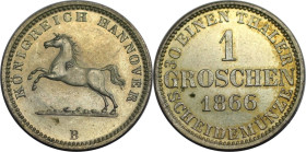 Altdeutsche Münzen und Medaillen, BRAUNSCHWEIG - LÜNEBURG - CALENBERG - HANNOVER. Georg V. (1851-1866). 1 Groschen 1866 B. Billon. KM 236. Stempelglan...