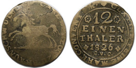 Altdeutsche Münzen und Medaillen, BRAUNSCHWEIG - WOLFENBÜTTEL. Karl II. 1/12 Taler 1826 CvC. Kupfer. KM 1104. Sehr Schön
