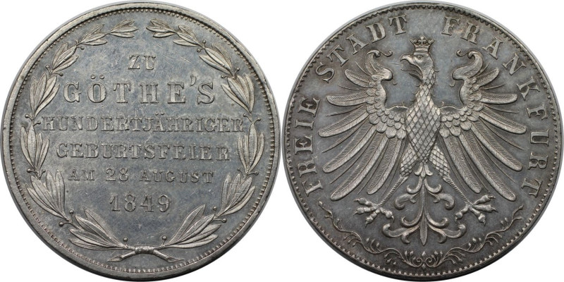 Altdeutsche Münzen und Medaillen, FRANKFURT - STADT. Doppelgulden 1849, 100. Geb...