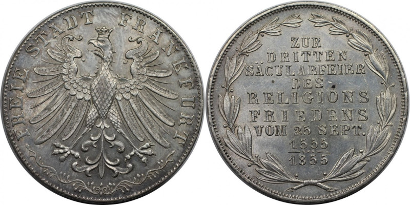 Altdeutsche Münzen und Medaillen, FRANKFURT - STADT. Doppelgulden 1855, "3. Säcu...