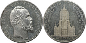 Altdeutsche Münzen und Medaillen, WÜRTTEMBERG. Karl (1864-1891). Doppelter Vereinstaler 1871, Stuttgart, Wiederherstellung des Ulmer Münsters. Silber....