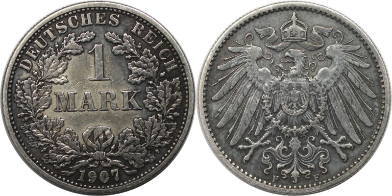 Deutsche Münzen und Medaillen ab 1871, REICHSKLEINMÜNZEN. 1 Mark 1907 F, Silber....