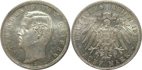 Deutsche Münzen und Medaillen ab 1871, REICHSSILBERMÜNZEN, Bayern. Otto (1886-1913). 5 Mark 1913 D, Silber. Jaeger 46. Vorzüglich-Stempelglanz. Berieb...