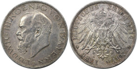 Deutsche Münzen und Medaillen ab 1871, REICHSSILBERMÜNZEN, Bayern. Ludwig III. (1913-1918). 3 Mark 1914 D, Silber. Jaeger 52. Sehr Schön-Vorzüglich. F...