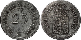 Deutsche Münzen und Medaillen ab 1871, DEUTSCHE NEBENGEBIETE. Herzogstum Anhalt. 25 Pfennig 1924. Jaeger N1. Sehr Schön-Vorzüglich