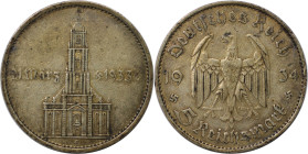 Deutsche Münzen und Medaillen ab 1871, 3. REICH 1933-1945. 5 Reichsmark 1934 E, Garnisonkirche in Potsdam. Silber. Fast Vorzüglich