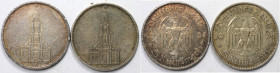 Deutsche Münzen und Medaillen ab 1871, LOTS UND SAMMLUNGEN. 3. REICH 1933-1945. Garnisonkirche von Potsdam. 2 x 5 Reichsmark 1934 A. Lot von 2 Münzen....