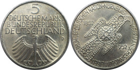 Deutsche Münzen und Medaillen ab 1945, BUNDESREPUBLIK DEUTSCHLAND. Germanisches Museum. 5 Mark 1952 D, Silber. Jaeger 388. Vorzüglich-stempelglanz