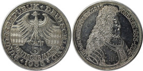 Deutsche Münzen und Medaillen ab 1945, BUNDESREPUBLIK DEUTSCHLAND. Ludwig Wilhelm Markgraf von Baden (1655-1707). 5 Mark 1955 G, Silber. Jaeger 390. V...