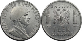 Europäische Münzen und Medaillen, Albanien / Albania. Vittorio Emanuele III. 1 Lek 1939. KM 31. Fast Stempelglanz