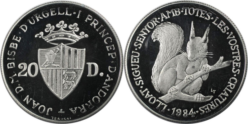 Europäische Münzen und Medaillen, Andorra. Eichhörnchen. 20 Diners 1984. 16,0 g....