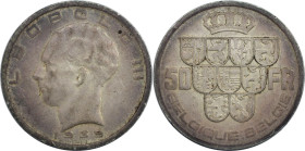 Europäische Münzen und Medaillen, Belgien / Belgium. Leopold III. 50 Francs 1939. 20,0 g. 0.835 Silber. 0.54 OZ. KM 122.1. Fast Stempelglanz