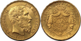 Europäische Münzen und Medaillen, Belgien / Belgium. Leopold II. (1865-1909). 20 Francs 1882, Brüssel. Gold. 6,45 g. KM 37, Fr. 412. Stempelglanz
