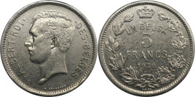 Europäische Münzen und Medaillen, Belgien / Belgium. Albert I. (1910-1934). 5 Francs 1930. Nickel. KM 97. Vorzüglich. Kratzer