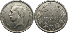Europäische Münzen und Medaillen, Belgien / Belgium. Albert I. (1910-1934). 5 Francs 1930. Nickel. KM 97. Vorzüglich. Kratzer