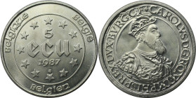 Europäische Münzen und Medaillen, Belgien / Belgium. Karl V. 5 Ecu 1987. 22,85 g. 0.833 Silber. 0.61 OZ. KM 166. Stempelglanz