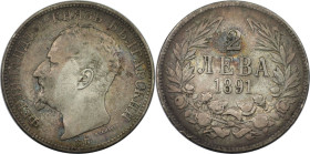 Europäische Münzen und Medaillen, Bulgarien / Bulgaria. Ferdinand I. (1887-1918). 2 Lewa 1891. Silber. 9,78 g. KM 14. Sehr schön