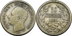 Europäische Münzen und Medaillen, Bulgarien / Bulgaria. Ferdinand I. 50 Stotinki 1891. Silber. KM 12. Sehr schön+