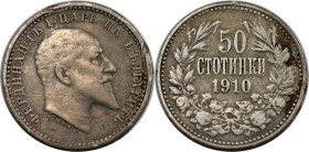 Europäische Münzen und Medaillen, Bulgarien / Bulgaria. Ferdinand I. 50 Stotinki 1910, Silber. KM 27. Sehr schön