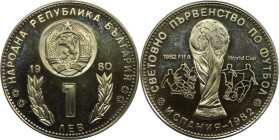 Europäische Münzen und Medaillen, Bulgarien / Bulgaria. Fußball-Weltmeisterschaft 1982, Spanien. 1 Lew 1980. Kupfer-Nickel. KM 107. Polierte Platte