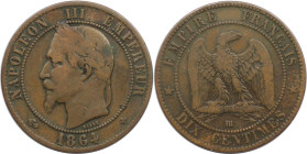 Europäische Münzen und Medaillen, Frankreich / France. Napoleon III. (1852-1870). 10 Centimes 1864 BB. Bronze. KM 798.2. Sehr schön