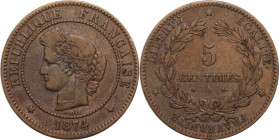 Europäische Münzen und Medaillen, Frankreich / France. 5 Centimes 1874 A. Bronze. KM 821. Sehr schön