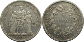 Europäische Münzen und Medaillen, Frankreich / France. Herkulesgruppe. 5 Francs 1875 A. Silber. KM 820.1. Vorzüglich