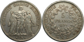 Europäische Münzen und Medaillen, Frankreich / France. Herkulesgruppe. 5 Francs 1877 A. Silber. KM 820.1. Fast Vorzüglich
