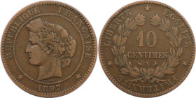 Europäische Münzen und Medaillen, Frankreich / France. Dritte Republik (1870-1940). 10 Centimes 1897 A. Bronze. KM 815.1. Sehr schön-vorzüglich
