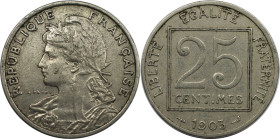 Europäische Münzen und Medaillen, Frankreich / France. Dritte Republik (1870-1940). 25 Centimes 1903. Nickel. KM 855. Fast Vorzüglich