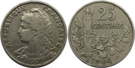 Europäische Münzen und Medaillen, Frankreich / France. Dritte Republik (1870-1940). 25 Centimes 1904. Nickel. KM 856. Sehr schön+