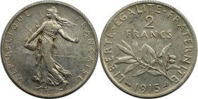 Europäische Münzen und Medaillen, Frankreich / France. Dritte Republik (1870-1940). 2 Francs 1915. Silber. KM 845.1. Vorzüglich