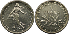 Europäische Münzen und Medaillen, Frankreich / France. Dritte Republik (1870-1940). 1 Franc 1916. 5,0 g. 0.835 Silber. 0.13 OZ. KM 844.1. Stempelglanz...
