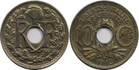 Europäische Münzen und Medaillen, Frankreich / France. Dritte Republik (1870-1940). 10 Centimes 1918. Kupfer-Nickel. KM 866a. Vorzüglich+