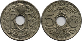 Europäische Münzen und Medaillen, Frankreich / France. Dritte Republik (1870-1940). 5 Centimes 1920. Kupfer-Nickel. KM 875. Vorzüglich